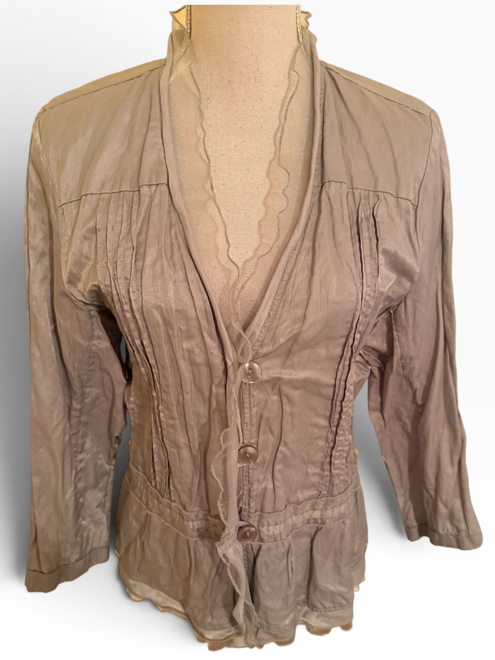 Ness Light Metallic Grey Button Front Crinkle Fabric Chiffon Detail Jacket 40(8)